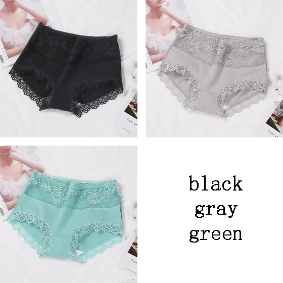 Black Gray Green DULASI женское нижнее белье с высокой посадкой хлопок трусы сексуальные кружева сплошной узор дышащие для девочек удобные трусы бесшовные трусы - Цвет: Black Gray Green