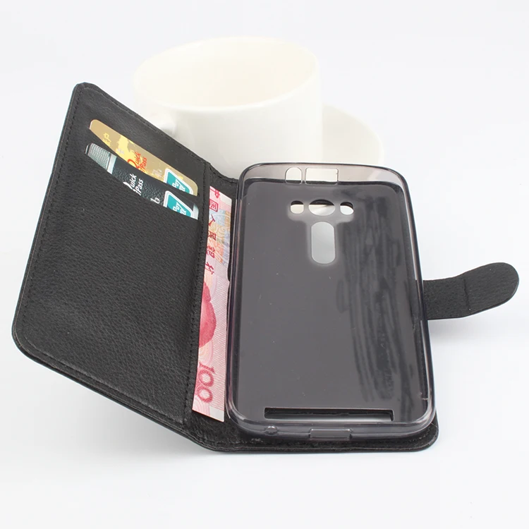 For ASUS Zenfone 2 Laser ZE550KL Phone Case Folio Flip Pure Color Lichee Pattern PU Leather Wallet Cover Cash/Card Slots sh | Мобильные