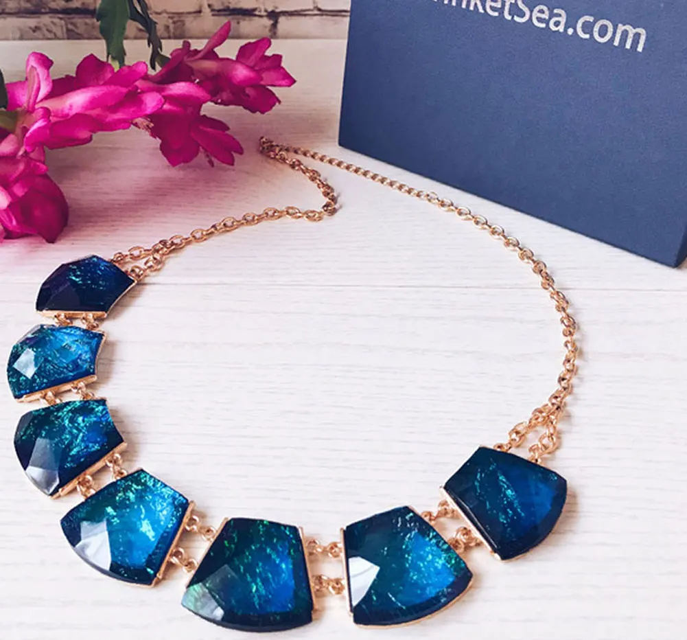 TrinketSea Multi Color Round Shining Statement Necklace For Women Short Bib Choker Geometric Cut Golden Chain Fashion Jewelry | Украшения и