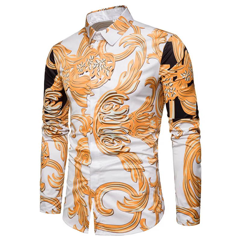 Мужская приталенная рубашка на пуговицах повседневная хипстерская с золотым