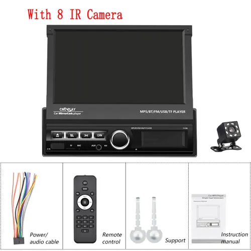 With 8 IR Camera Podofo 7 ''HD MP5 мультимедийный плеер один Din автомагнитолы Android зеркальный видеоплеер автомобильный радиоприемник с Bluetooth USB FM аудио стерео - Цвет: With 8 IR Camera