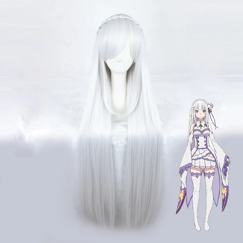 Парики для косплея Re:Zero Emilia Satella жизнь в другом мире от нуля 100 см седые длинные