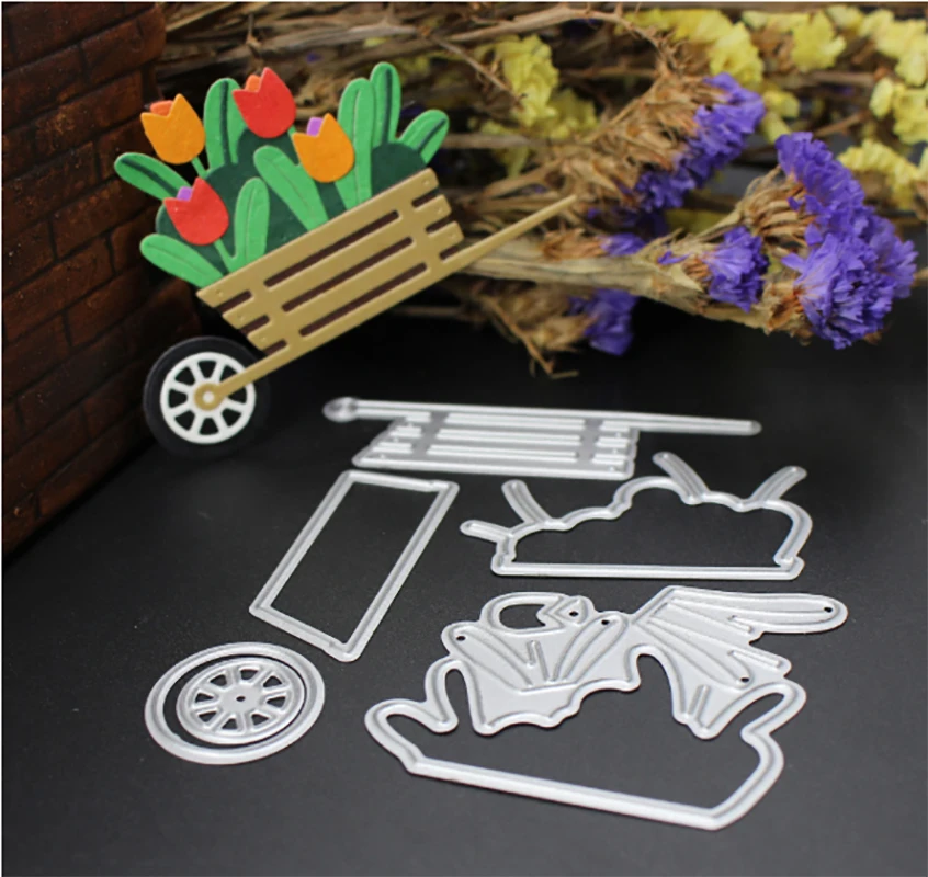 

AZSG Flower basket Cutting Dies Clear Stamps For DIY Scrapbooking/Card Making Decorative Silicone Stamp Crafts