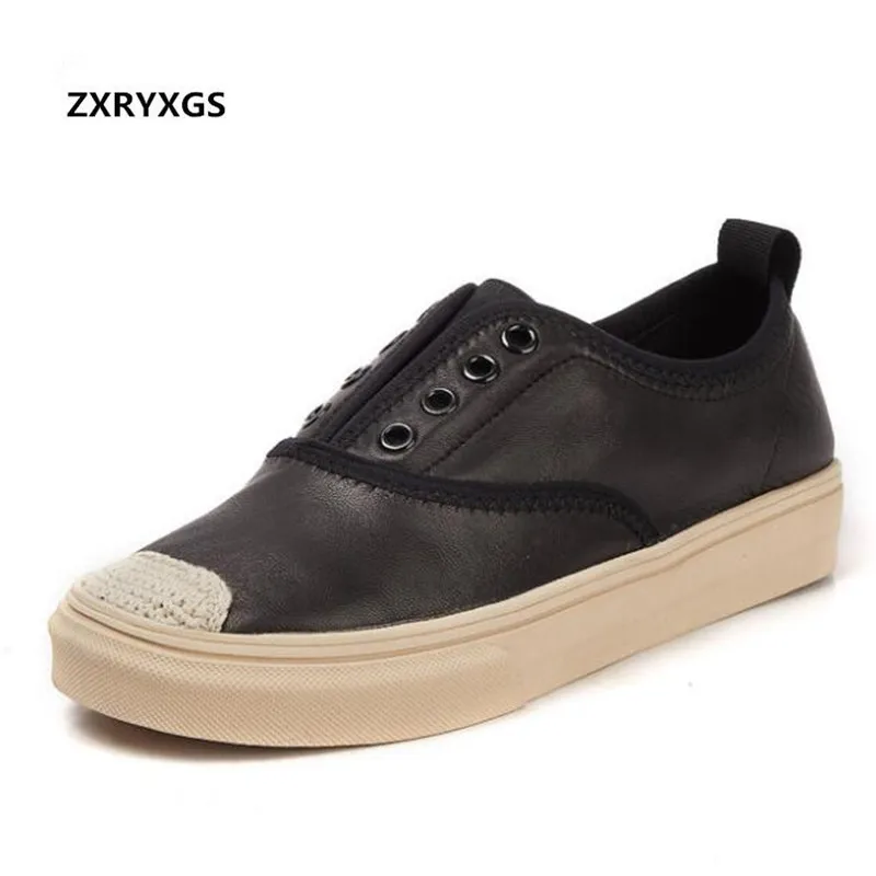 

Hot Selling 2019 New Spring Full Genuine Leather Shoes Women Sneakers Shoes Soft Thick Bottom Fashion Casual Shoes Flat Shoes