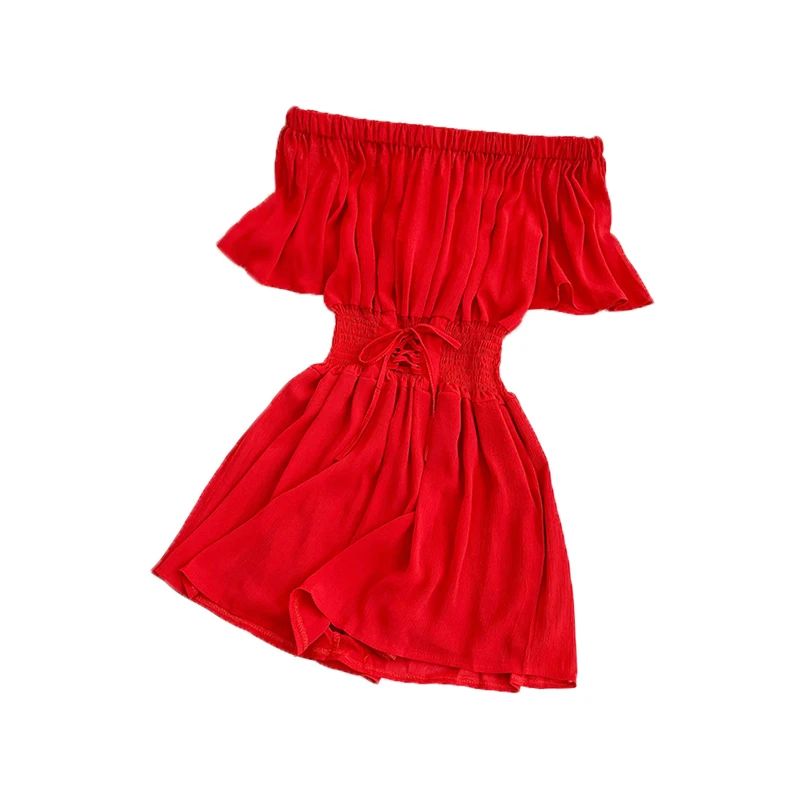 2019 новые модные женские комбинезоны с воротником без бретелек расклешенными