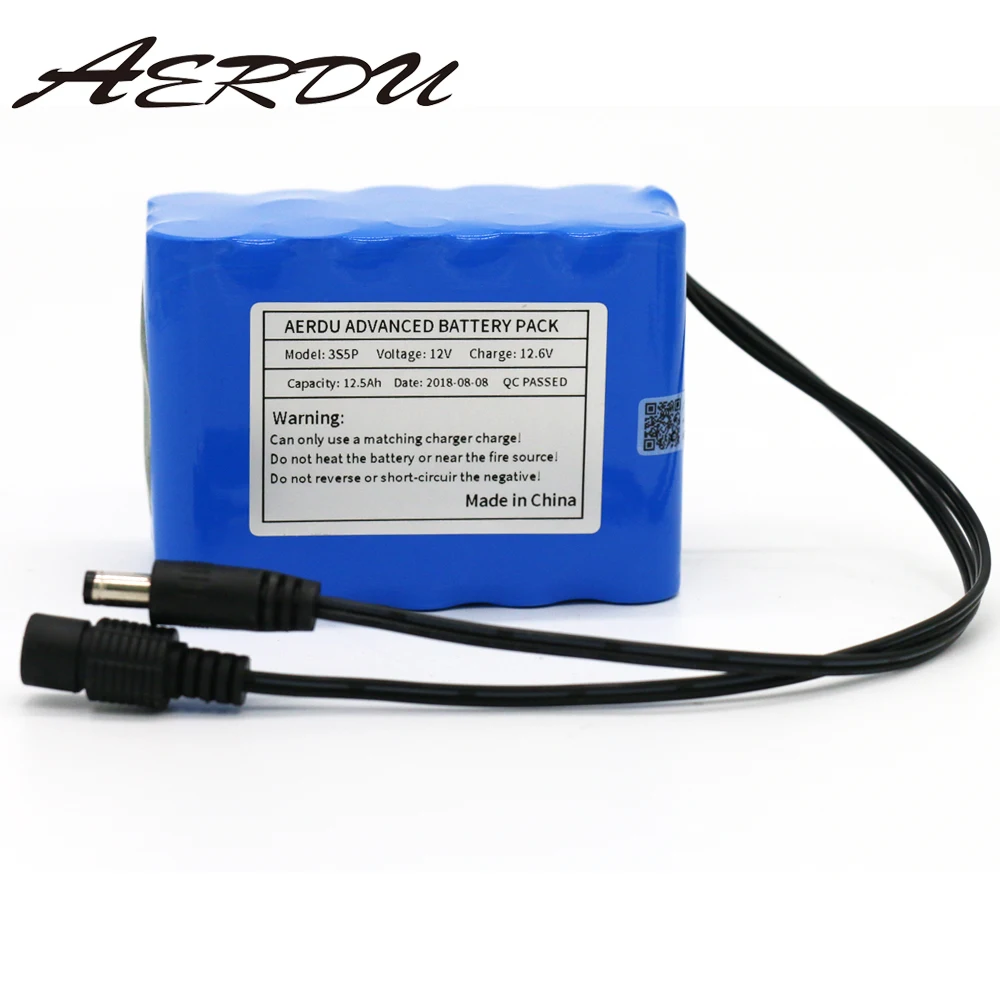 AERDU 3S6P 12 В 15Ah большая емкость 11,1 В 12,6 в 18650 литиевая аккумуляторная батарея для Светодиодный светильник резервного питания с BMS