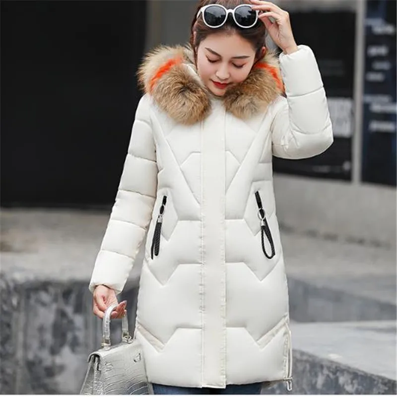 

New 2018 Fashion Warm Winter Jacket Women Big Fur Thick Slim Jacket Winter Women Long Coat Female Plus size Down Cotton Parkas