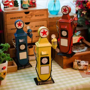 

Free shipping UK Style Gas Station Metal Money Saving Box Hand-Painted Design Coin Bank Mixed Color Retro Style M1108