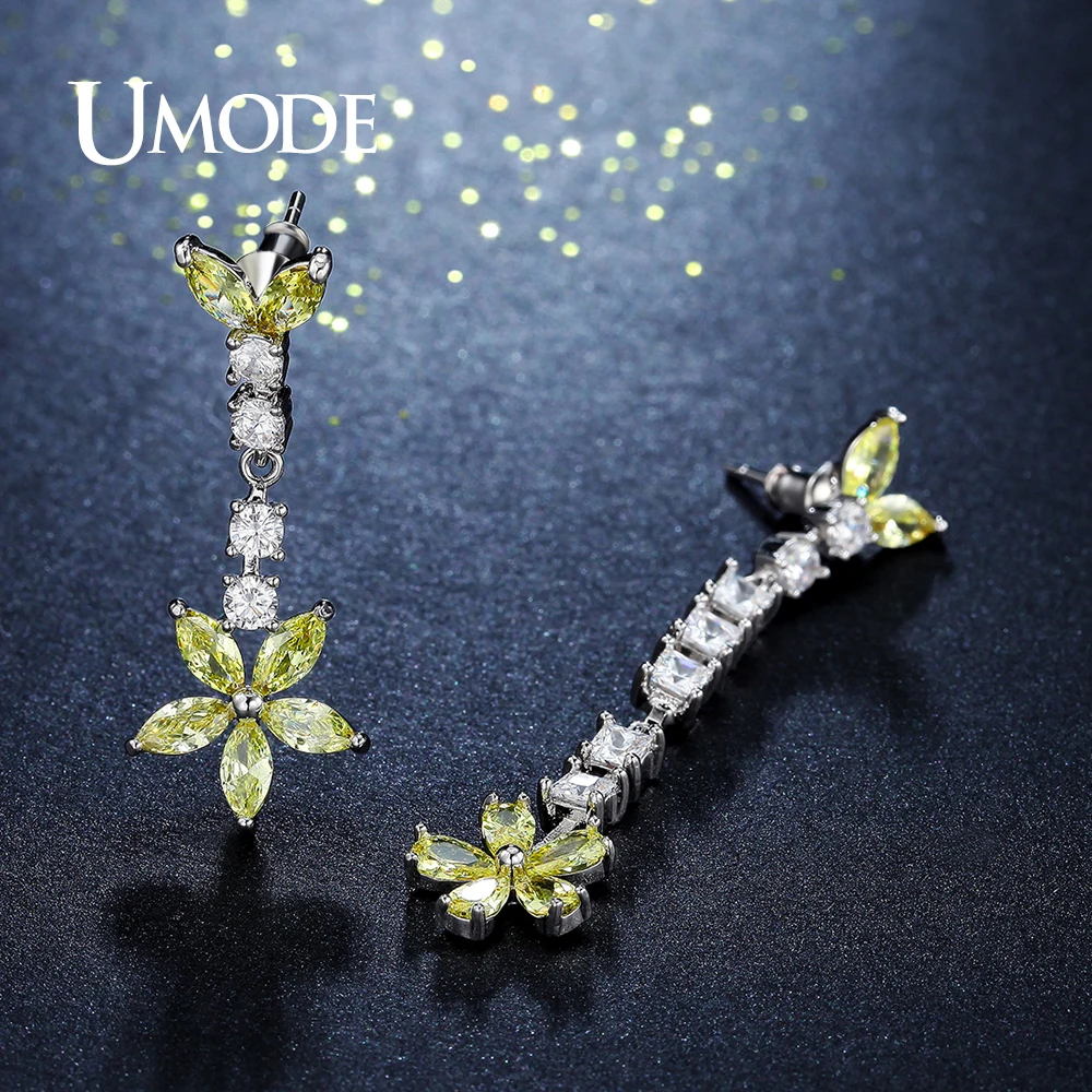 UMODE специальные милые желтые камни CZ маленькие серьги капли в форме цветка с