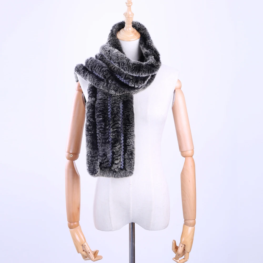 Женский зимний шарф ручной вязки из натурального меха кролика рекс|scarf wrap|women winter