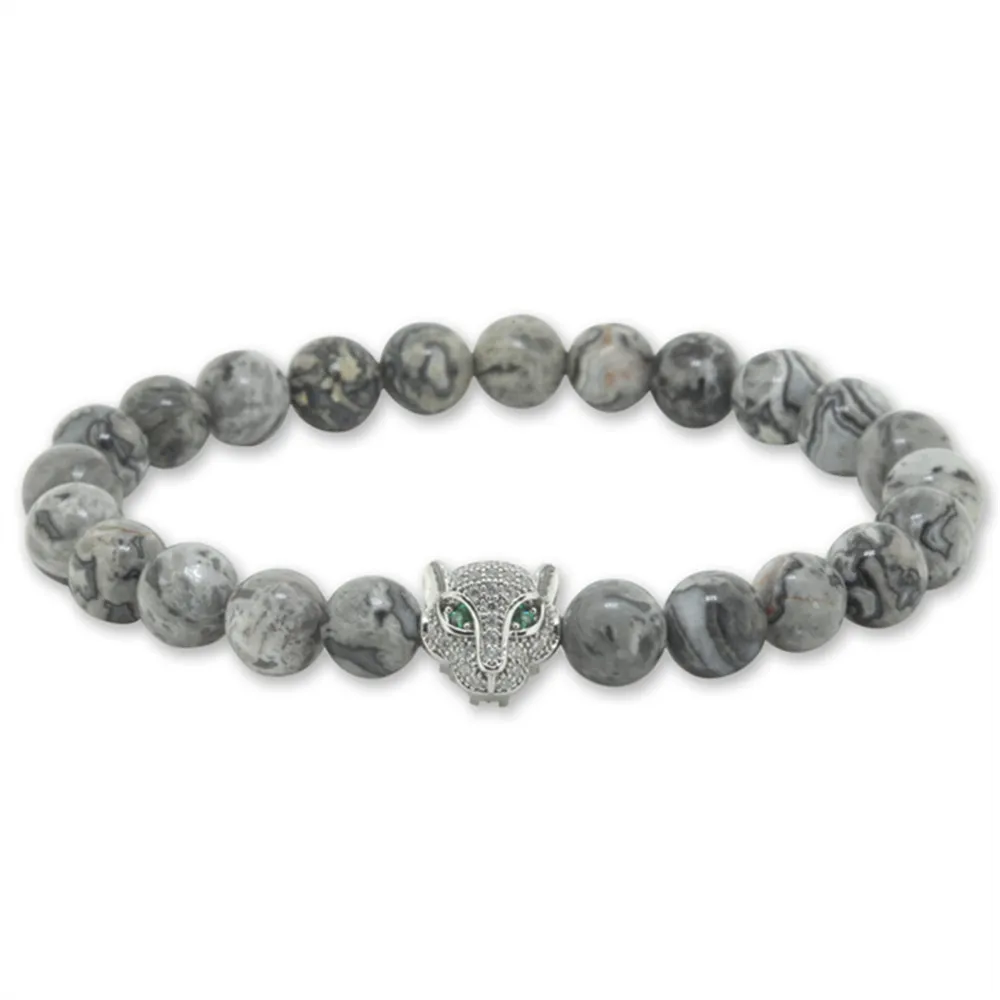 Новинка 2016 мужской браслет 8 мм натуральный серый украшенный камнями микро