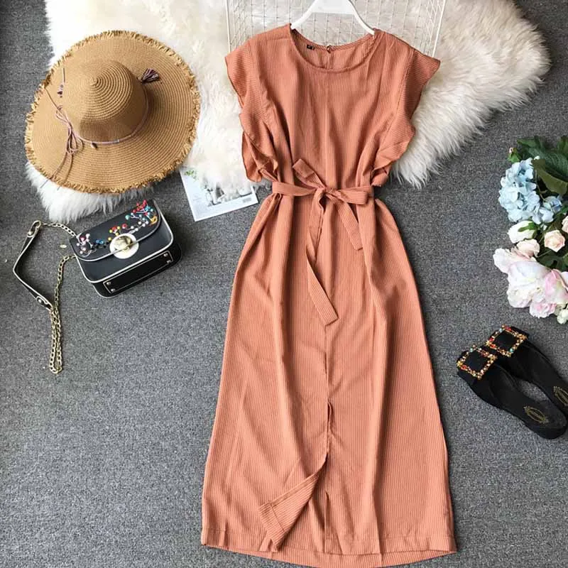 Платье в полоску женское длинное повседневное облегающее без рукавов с