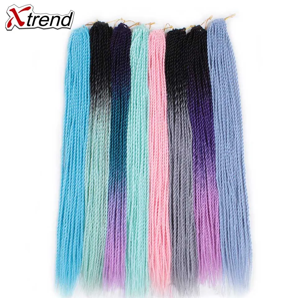 Xtrend Ombre Сенегальские крученые волосы на крючках косички 30 корней в упаковке синтетические плетеные волосы 24 дюйма 10 упаковок
