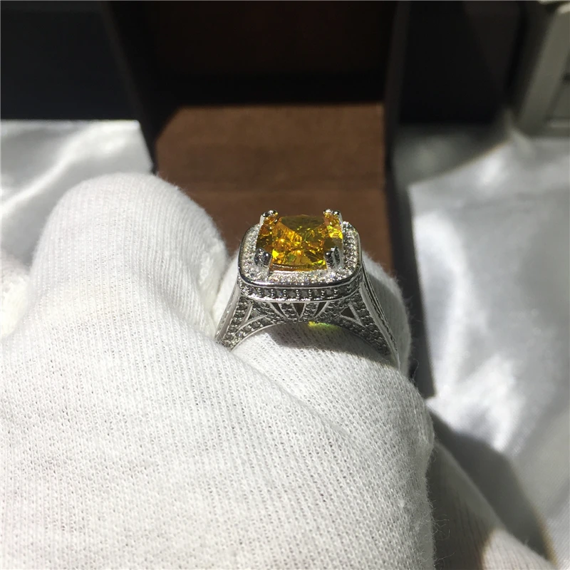 Роскошное женское кольцо с камнем 10 карат 5А желтым цирконием стандартное