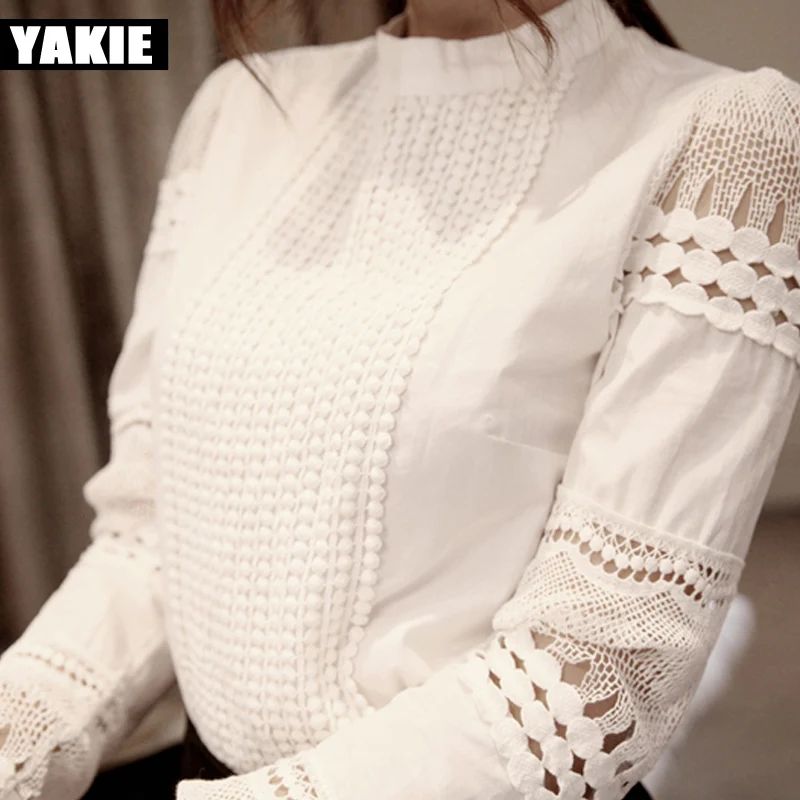 Офисная элегантная женская рубашка OL хлопковая ажурная кружевная белая рабочая