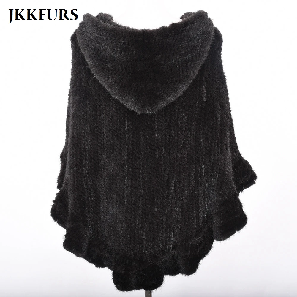

Women's New Fashion Style Real Mink Fur Poncho With Hood Lady High Qulaity Genuine Natural Fur Cape Winter Warm Fur S7309