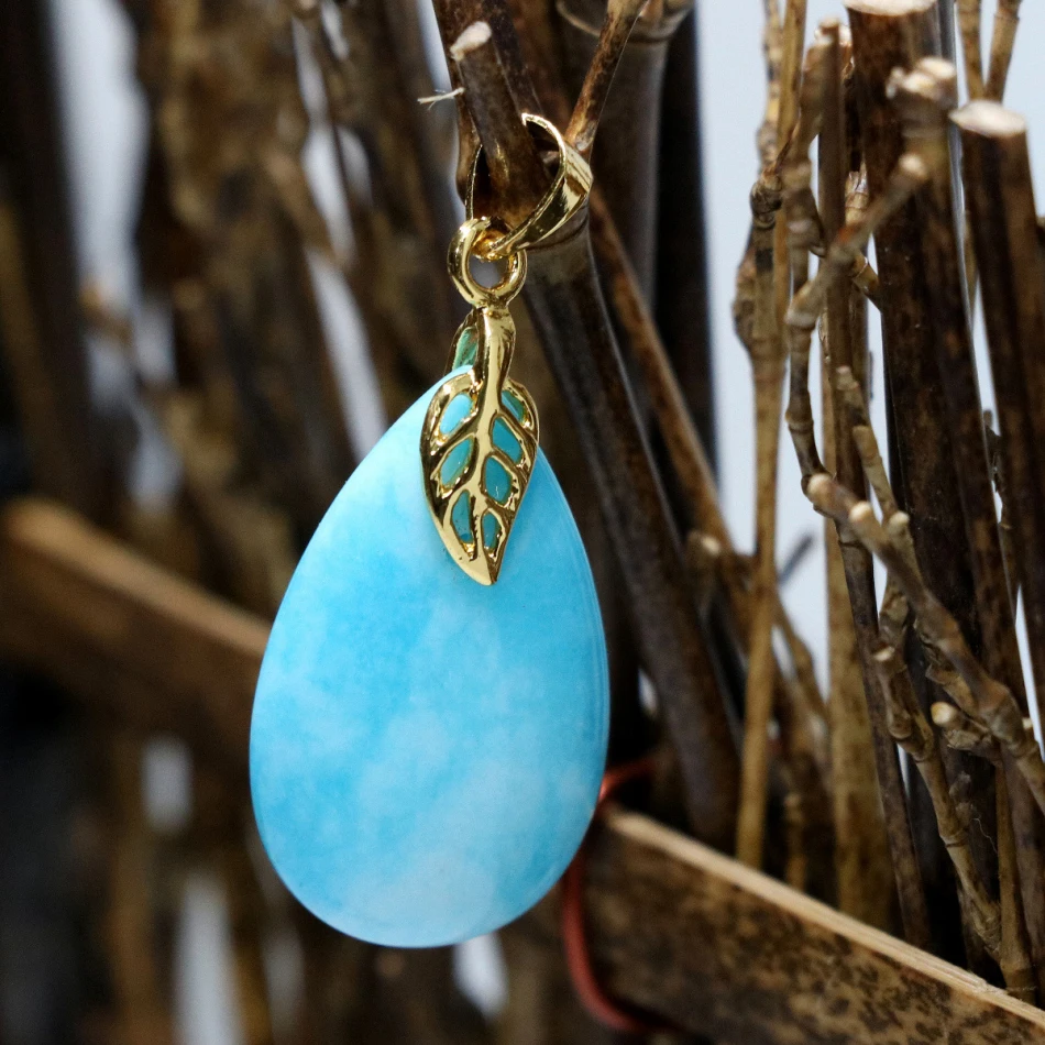 Fashion teardrop pendant blue jades chalcedony stone high grade fit for diy chain necklace accessory jewelry making 15*25mmB1868 | Украшения