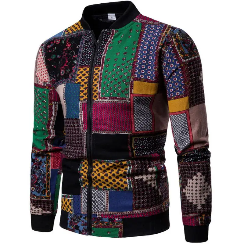 spring Fashion Linen Jacket Men Hip Hop Large Size Pilot Bomber printing Jacket Coat Men's Printing Jackets EUR Size S-2XL - Цвет: Многоцветный