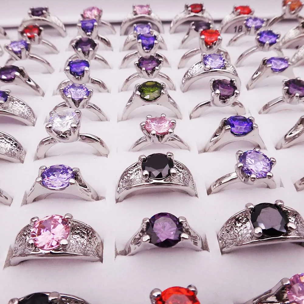 10 шт. женские круглые кольца с фианитом мм