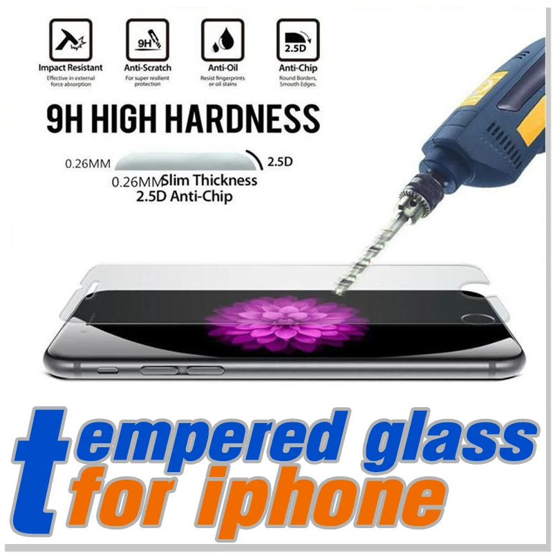 100 шт для iPhone 6 6S Plus iphone 5 5s 5C 4 4s 0 26 мм 2.5D Премиум 9H Твердость Закаленное стекло