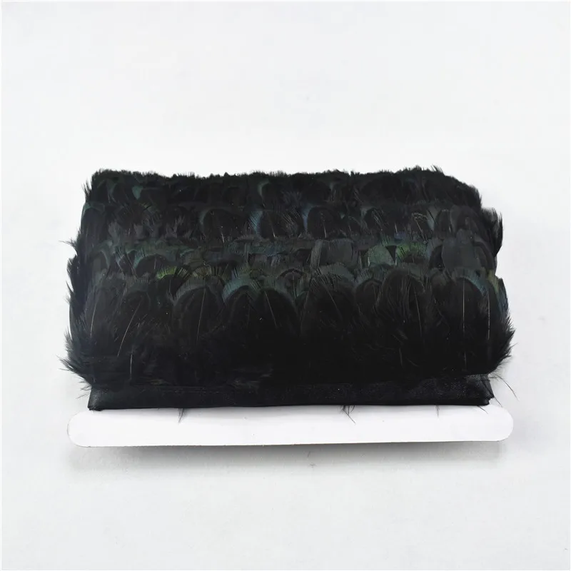 Black Натуральные перья фазана ленточная отделка бахромы 4-8 см 5yards-10Yard перо для рукоделия платья перья для изготовления ювелирных изделий - Цвет: Black