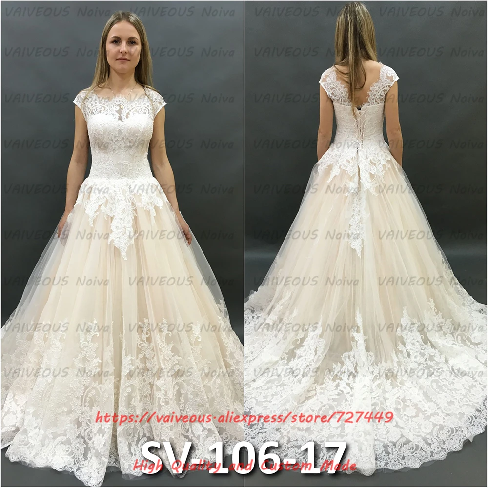 Vestido de Noiva размера плюс на шнуровке сзади Свадебные платья элегантные кружева Cap