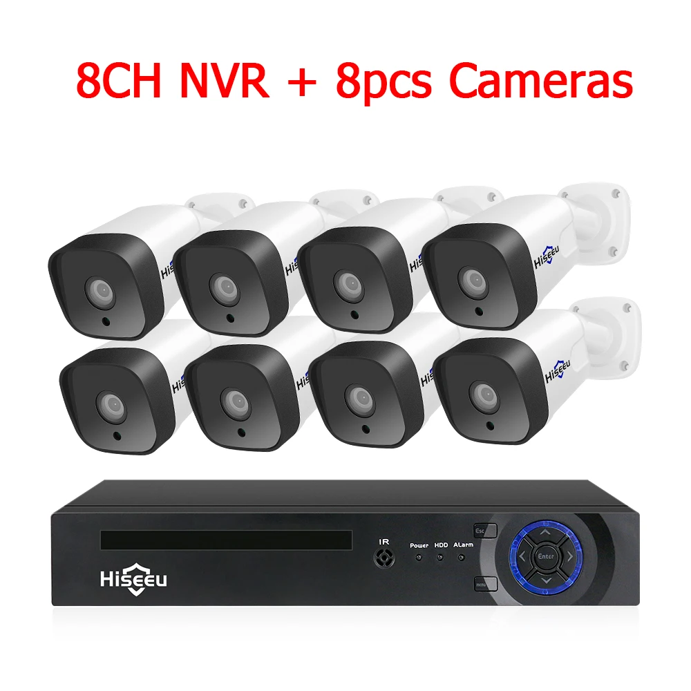 Hiseeu 8CH 1080P POE NVR CCTV система безопасности комплект H.265 2.0MP аудио запись ip-камера водонепроницаемый наружный комплект видеонаблюдения - Цвет: 8CH NVR 8 Cameras