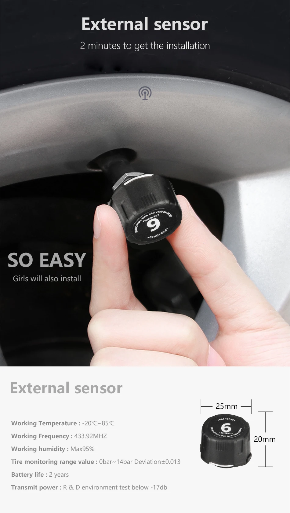 Jansite Грузовик TPMS система контроля давления в шинах батарея мощность PSI Бар дисплей Авто сигнализация Беспроводная с 6 датчиками