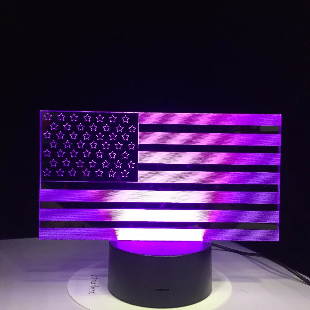 Американский флаг полосы настольная лампа 7 цветов Изменение USB Украшения в