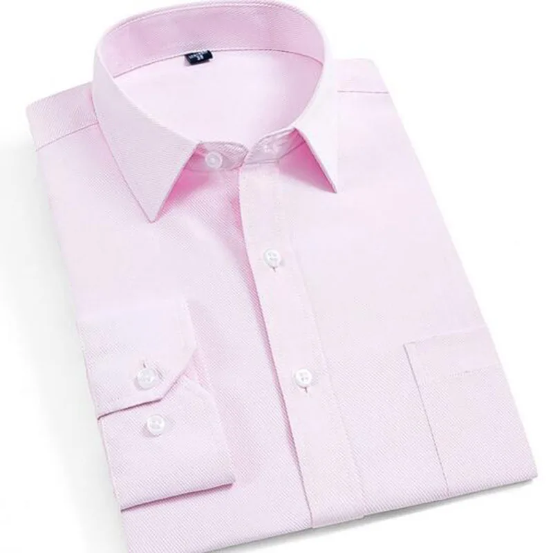 Модные мужские однобортные рубашки с длинным рукавом Camisa, деловые официальные рубашки с отложным воротником, одноцветные однотонные рубашки из чистого хлопка - Цвет: pink