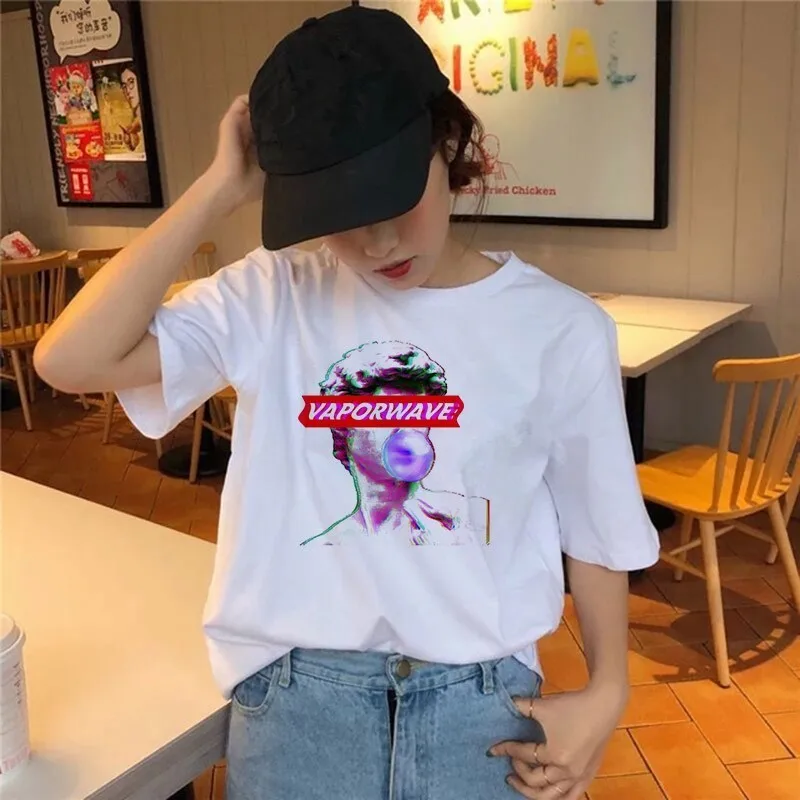 Vaporwave Футболка Harajuku Ulzzang Tumblr Женская летняя футболка с забавным микеланжело эстетическим принтом Футболка уличная футболка - Цвет: 682
