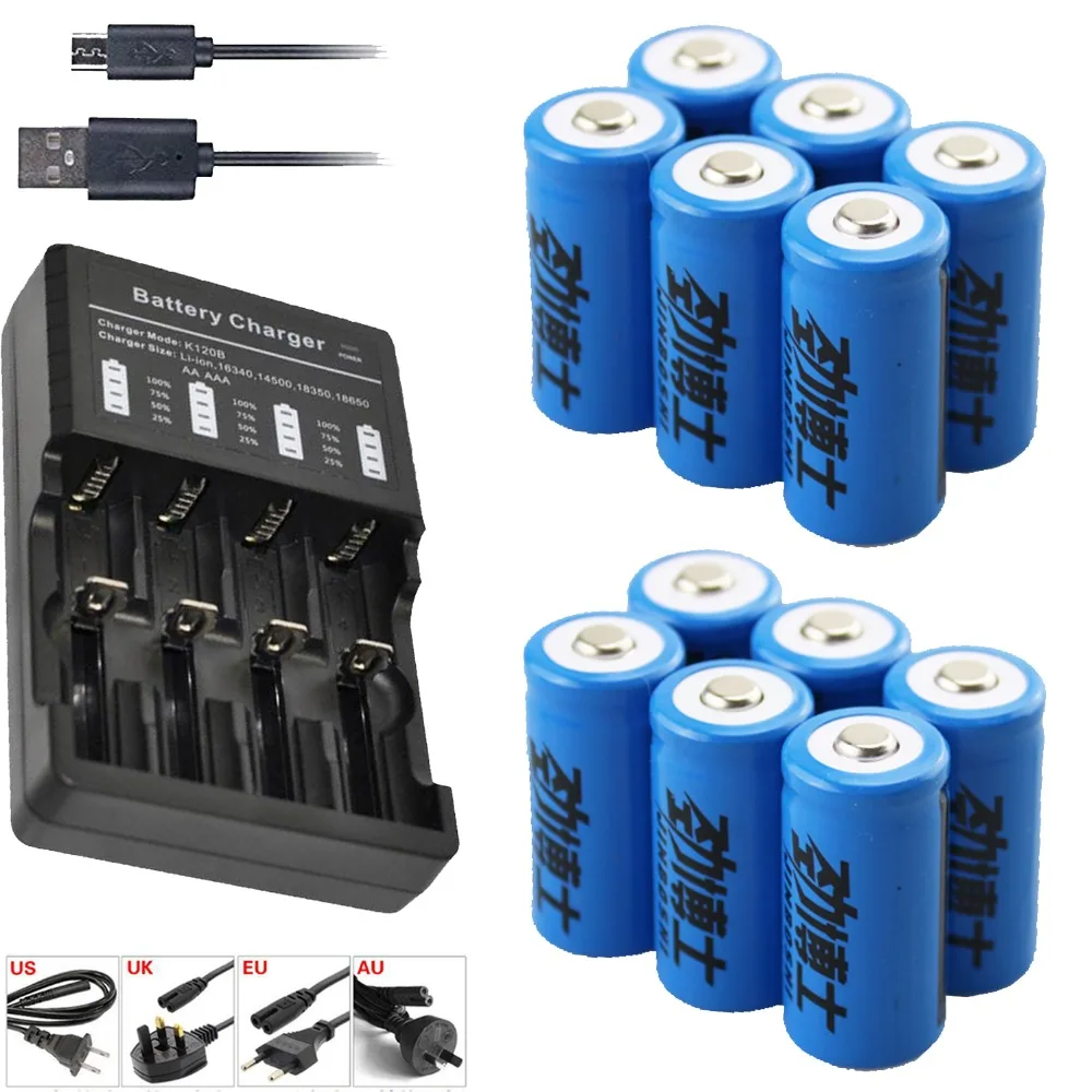 12 шт CR123A 16340 батарея 400mAh 3 7 V литий ионная аккумуляторная + 18650 мульти четыре