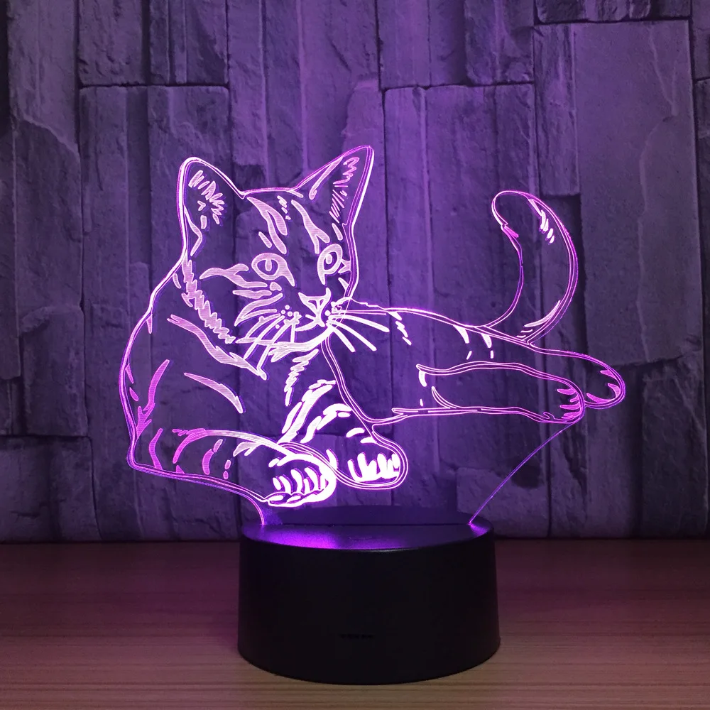 Kawaii Cat 3D Новинка игрушка светодиодная подсветка 7 цветов Изменение визуальной