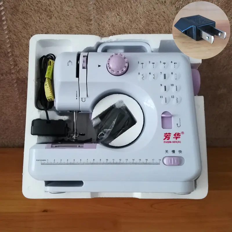 US plug Fanghua брендовая мини швейная машина 505A Заводская Подлинная многофункциональная 12 стежков сменная прижимная лапка источник питания светодиодный светильник - Цвет: US plug