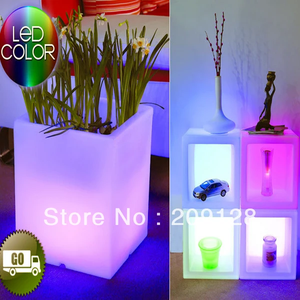 38cm PE Plastic Outdoor home garden pot colours change Waterproof Cube LED Light Planter