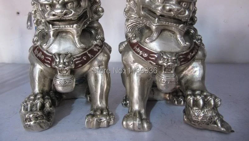 Chinese regius Copper Silver talisman Kirin kylin beast Door Foo Dog Lion Pair | Дом и сад