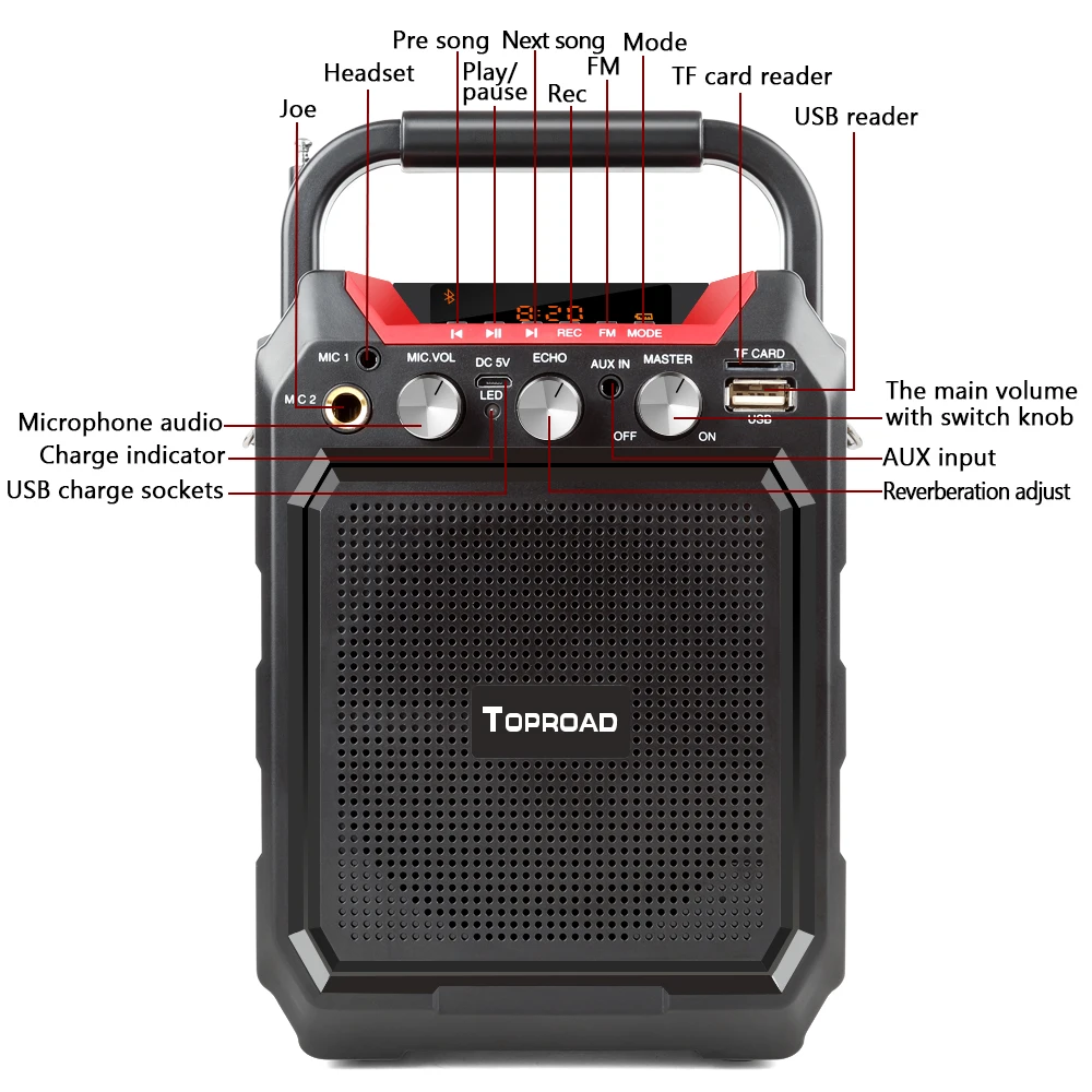 Bluetooth Колонка TOPROAD портативная с поддержкой TF AUX FM USB|Портативные колонки| |