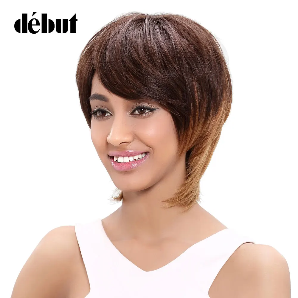 Debut Brazilian Straight Hair Short Human Brown Blonde Wigs For Women Ombre Party Free Shipping | Шиньоны и парики