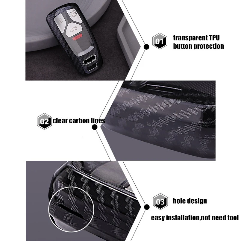 

NEW for Audi A4LA5A6Q5LQ7 TTS Carbon Fiber Look Car Keychain Case fob Cover Shell
