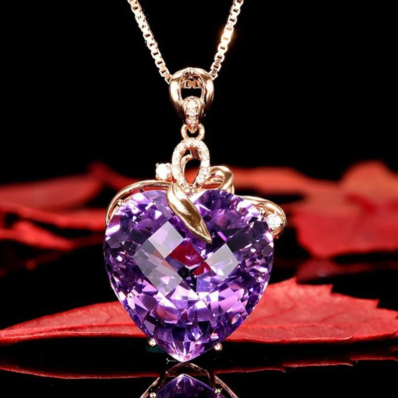 

KOFSAC 2019 Trendy 925 Silver Necklaces For Women Anniversary Luxury Heart Natural Purple Crystal Pendant Necklace Lady Jewelry
