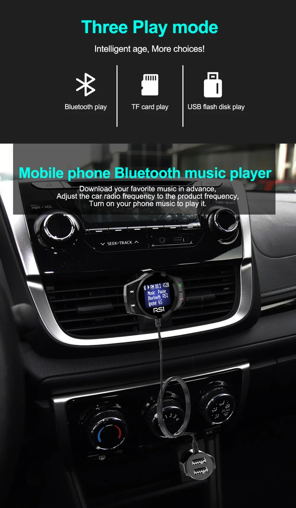 JINSERTA Bluetooth FM передатчик Автомобильный mp3 плеер FM модулятор громкой связи двойной USB 2.1A быстрое зарядное устройство для iPhone X