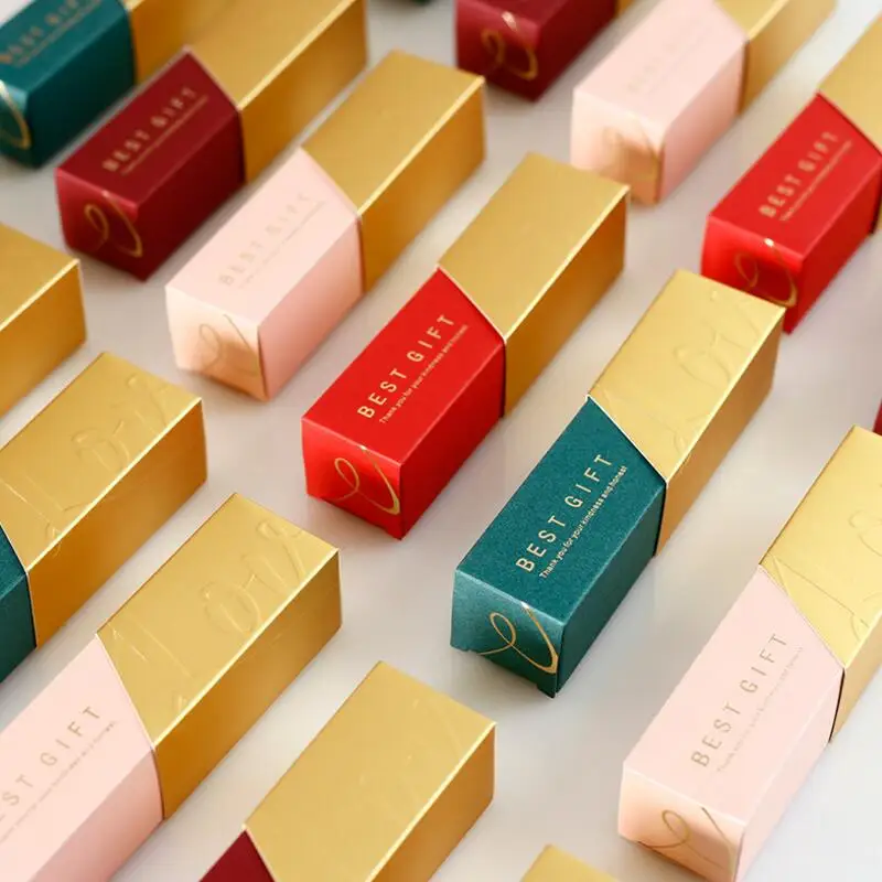 

10pcs/lot Creative Lipstick Shape Paper Folding Box Wholesale Wedding Gift Box Christmas Birthday Chocolate Candy Package Box