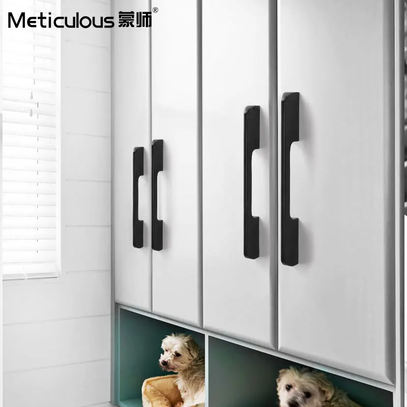 Meticulous Super Large Size Cabinet Handle Solid Aluminium Pull Black Finish Hole Distance 96mm-500mm cupboard drawer handle |