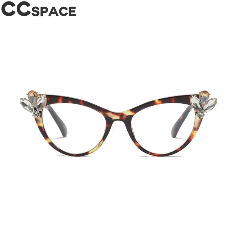 Кристалл Алмаз кошачий глаз очки оправа для женщин большие стразы CCSPACE брендовая дизайнерская оптическая мода компьютерные очки 45622
