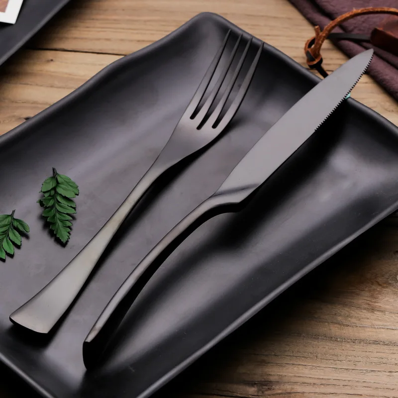 Черный пищевой набор посуды из нержавеющей стали с покрытием|western dinnerware|dinner setset