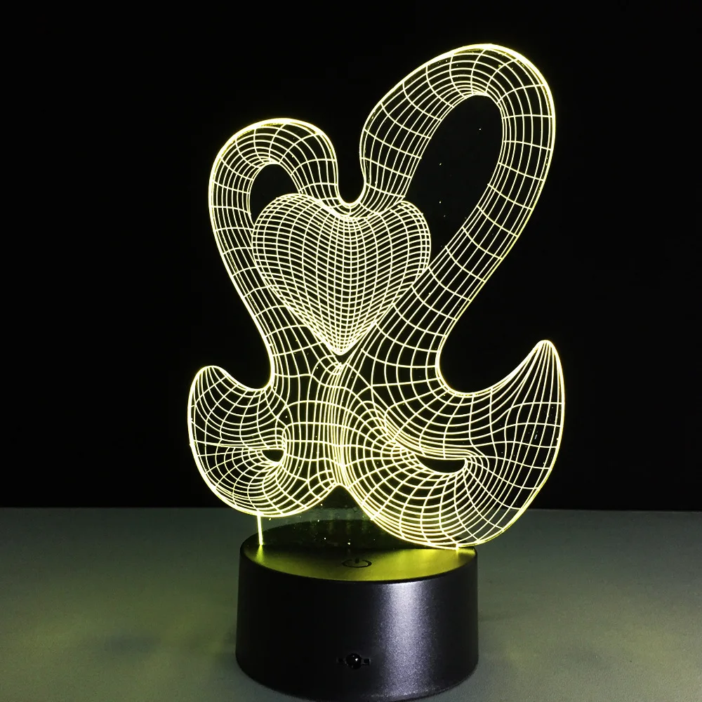 Лебедем сердце 3D светодиодный настольная лампа 7 цветов Изменение ночной
