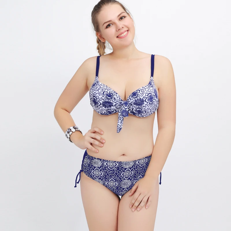 Большие бикини новые женские 2017 с цветочным принтом Купальники бразильские пуш