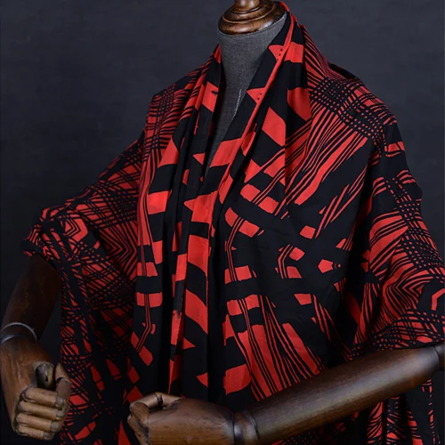 Black stripe on red botton 60% silk stretch chiffon blended fabric 12momme SCF045 | Дом и сад