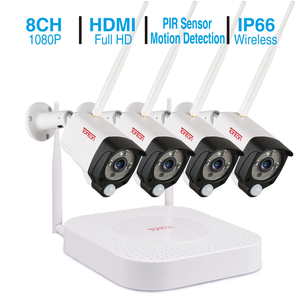 Tonton 8CH 1080 P HD Беспроводная система видеонаблюдения 2MP Wi Fi NVR комплект Открытый ИК