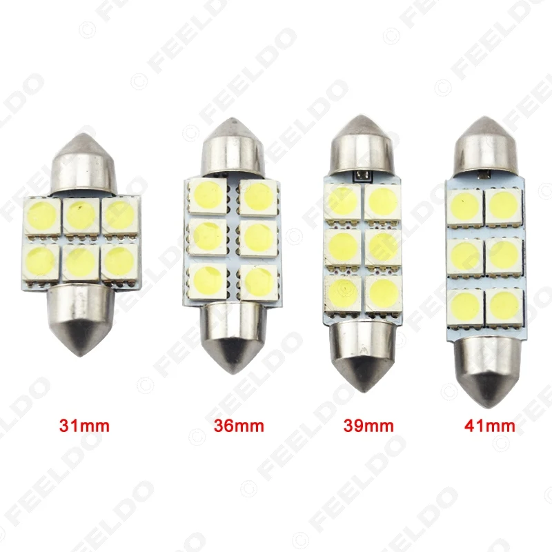 Светодиодные автолампы FEELDO 2 шт. белые 31 мм 36 39 41 6-SMD 5050 гирлянда для купола карты